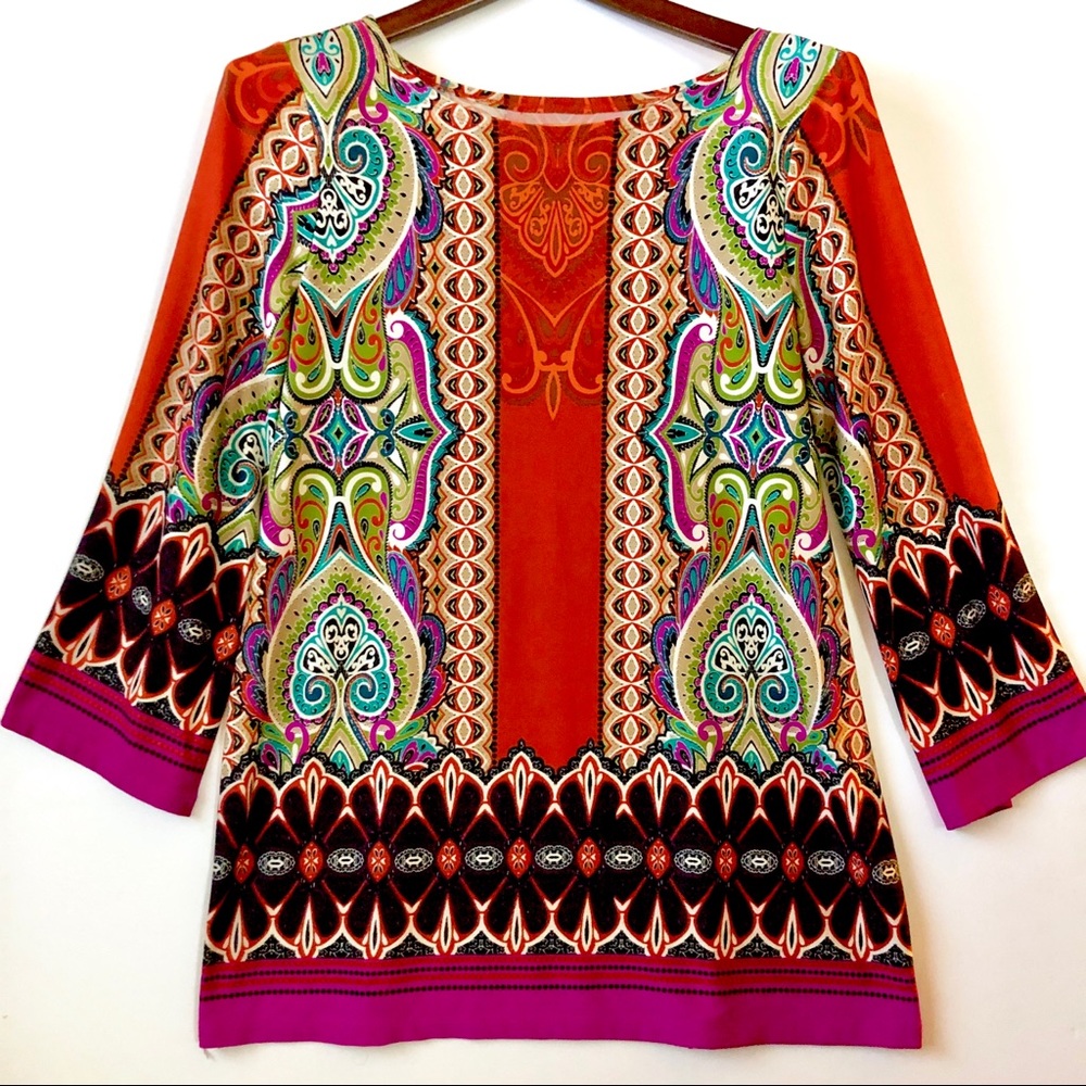 Funky Boho Boxy 3/4 Sleeve Blouse